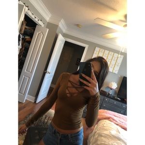 Brown lace up front long sleeve